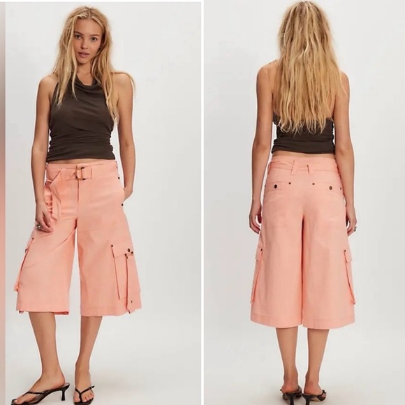 NWT Free People Tidal Wave Cropped Pants Coral Pink Size 0